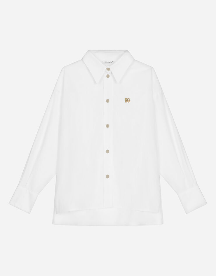 Dolce&Gabbana قميص بوبلين بأكمام طويلة وشعار DG أبيض L55S98FU5HW