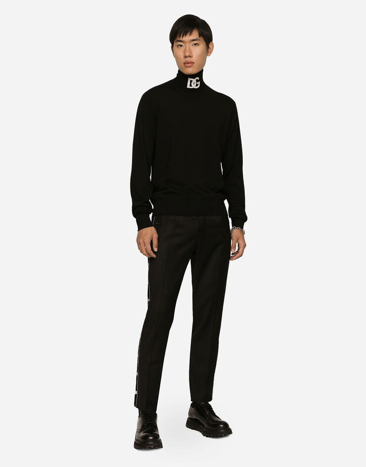 Dolce & Gabbana Stretch wool pants with side bands Black GVRHETFUBFA