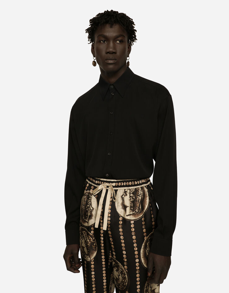 Dolce&Gabbana Oversized stretch silk shirt Black G5IT7TGG486