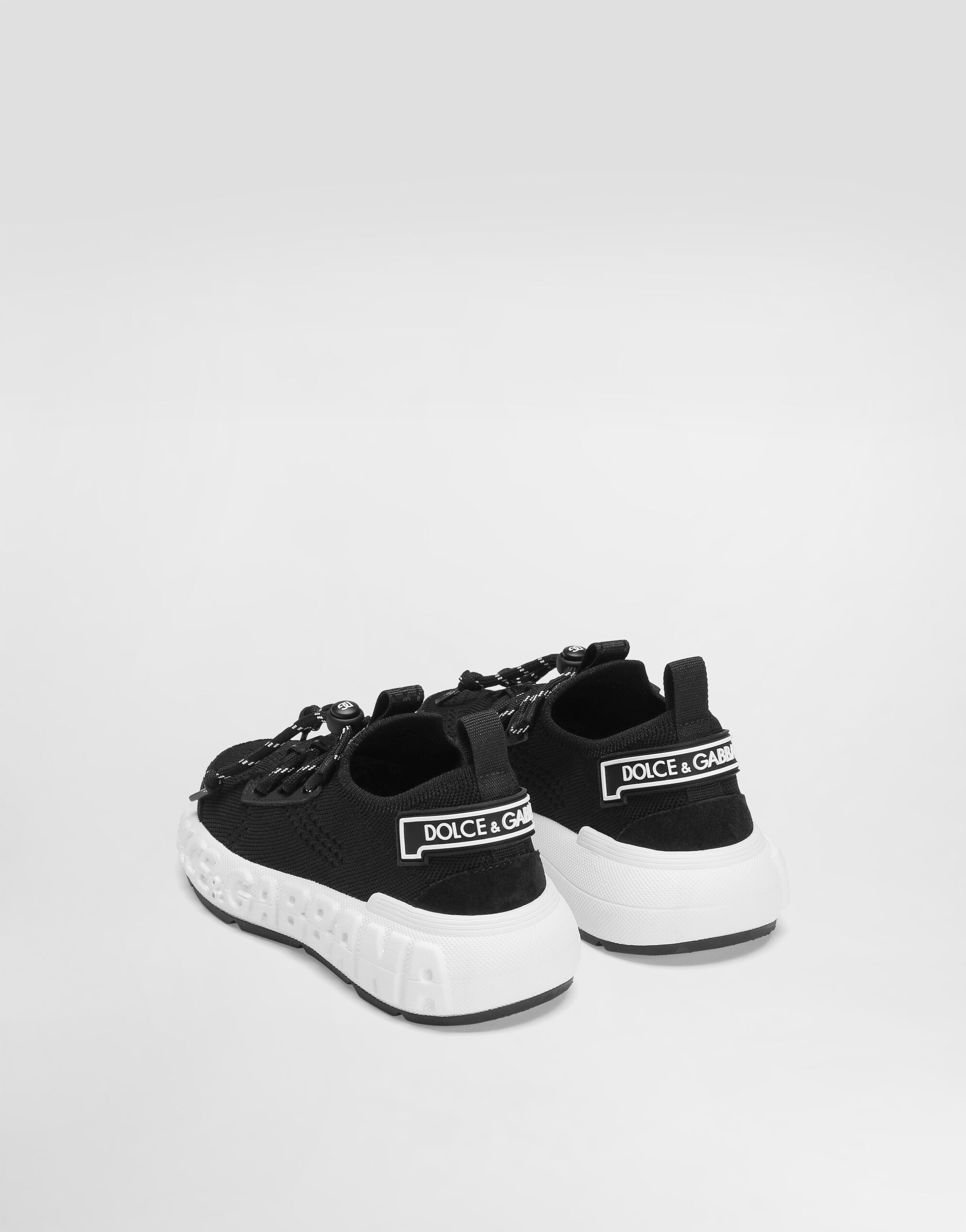 Blackのメンズ Jersey and split calfskin sneakers | Dolce&Gabbana®