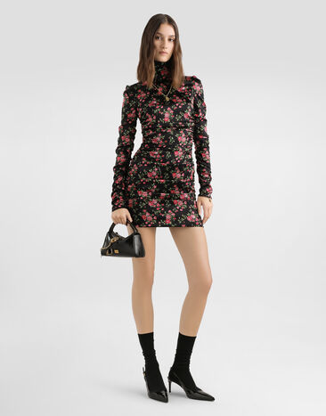 Dolce & Gabbana Small rose bouquets-print long satin dress Multicolor F60G2TFSA8G