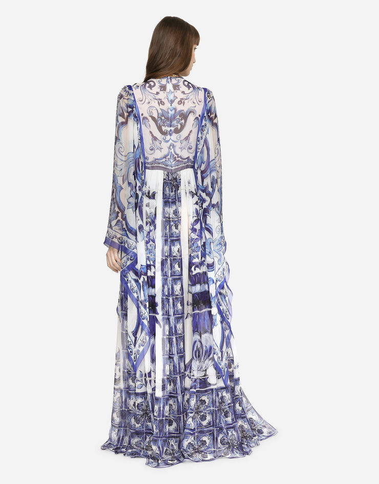 Dolce&Gabbana 마욜리카 프린트 시폰 롱 드레스 멀티 컬러 F6ADQTHI1BR