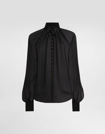 Dolce & Gabbana Chiffon blouse with flower detailing Black F7AH1TFU1HW