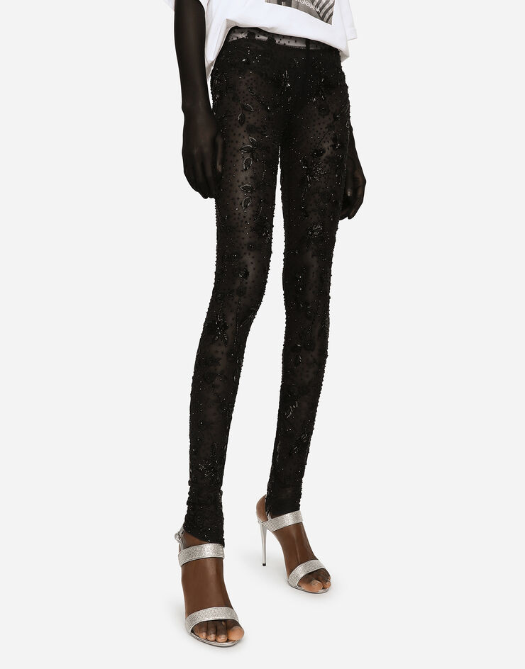 KIM DOLCE&GABBANA Tulle leggings with embroidery in Multicolor for
