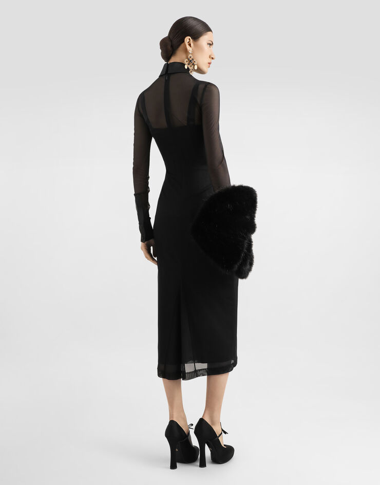 Dolce & Gabbana Robe-chemise en tulle avec détails en satin Noir F6TRGTFLREY