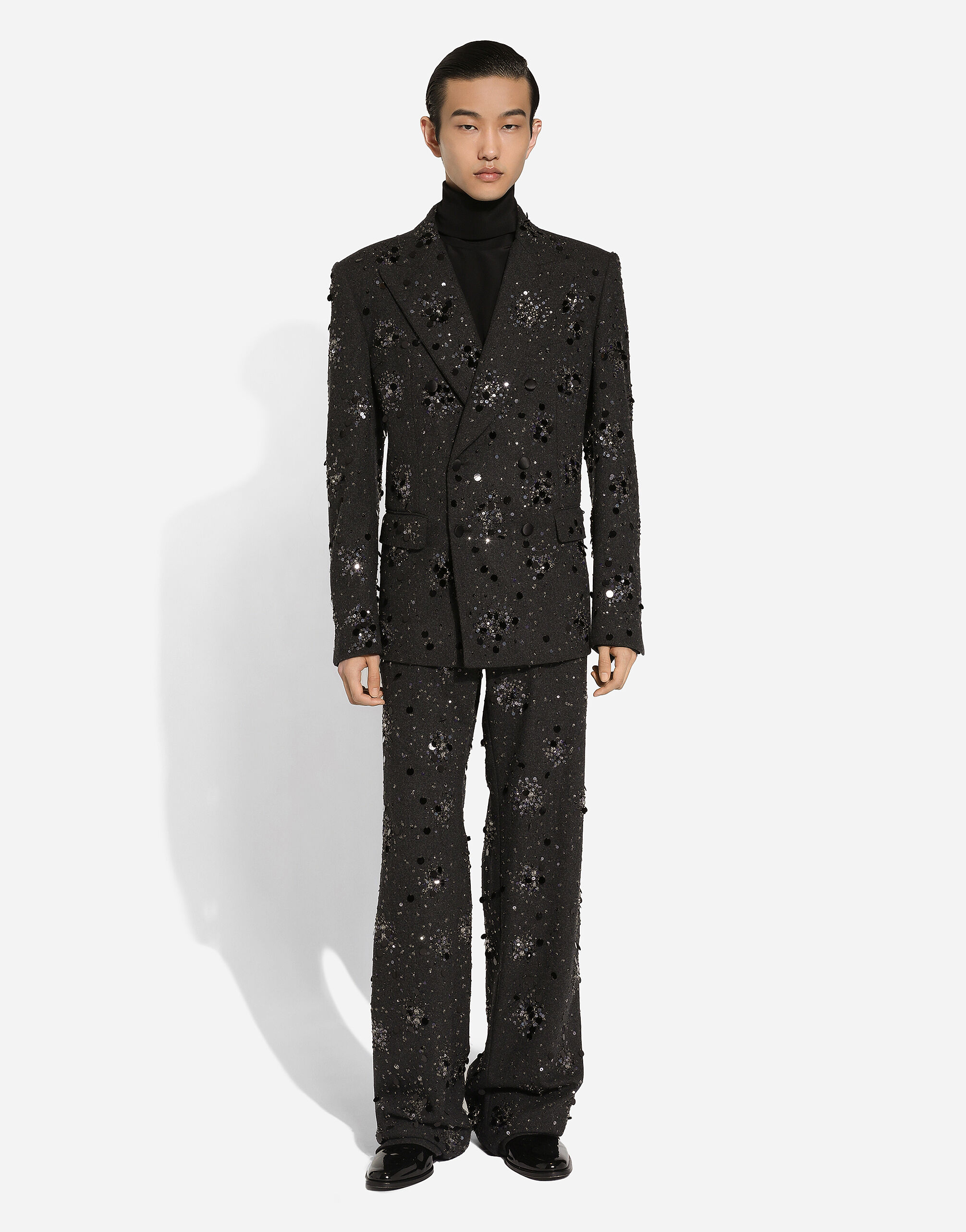 Loose silk turtleneck with shirt cuffs in Black for Men