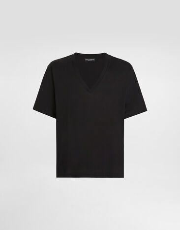 Dolce & Gabbana Cotton V-neck T-shirt Black G8QL3TFU7EQ