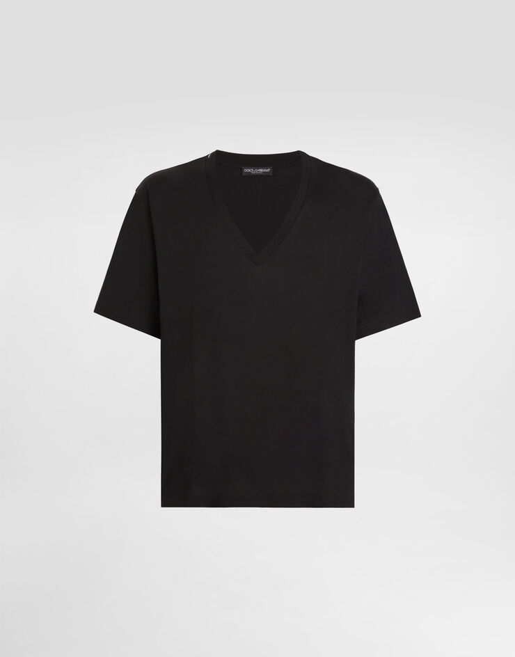 Dolce & Gabbana Cotton V-neck T-shirt Black G8QL3TFU7EQ