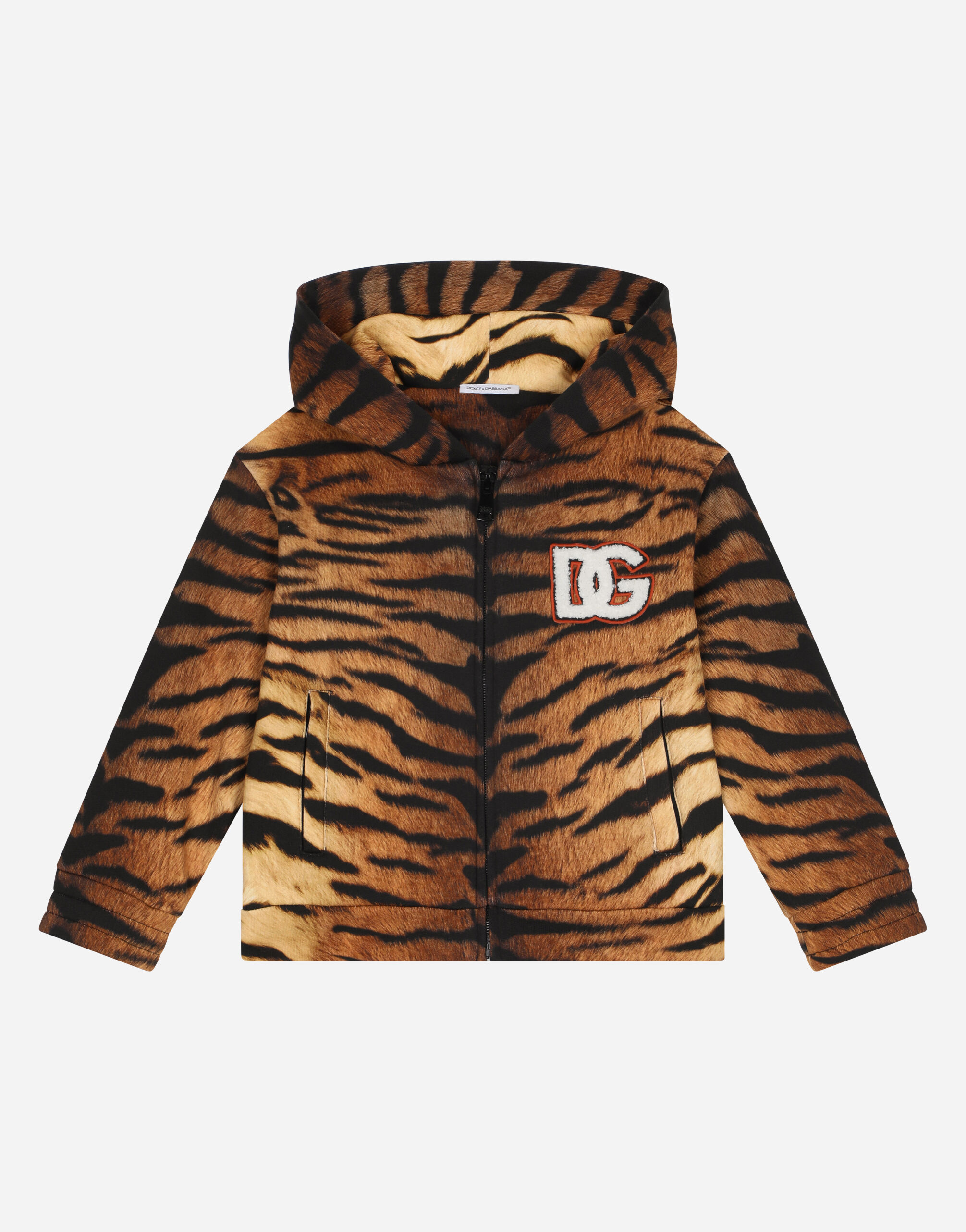 キッズアウター DOLCE & GABBANA KIDS Tiger-Print Varsity Jacket Brown Jersey hoodie with tiger print in Multicolor for Women