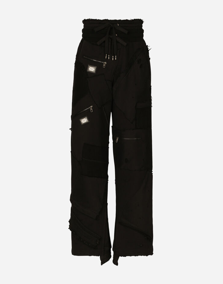 Dolce&Gabbana Patchwork jersey jogging pants with logo tag Schwarz GZ1DHTG7J8V
