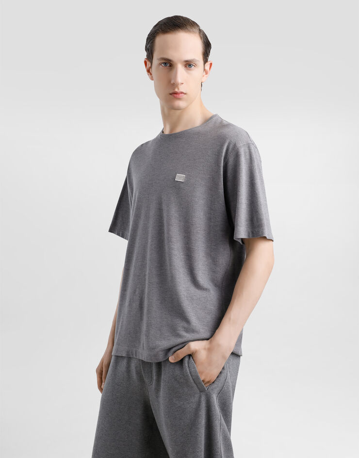 Dolce & Gabbana Camiseta de algodón con placa Gris G8SE3TFU7EN