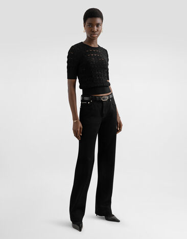 Dolce & Gabbana Wool lace-stitch sweater Black FXX03TJCVXE
