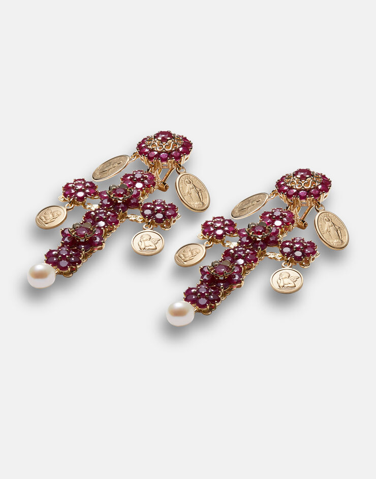 Dolce & Gabbana Boucles d’oreilles pendantes Tradition en croix en or jaune avec rubis Doré WEDC2GWRUB1