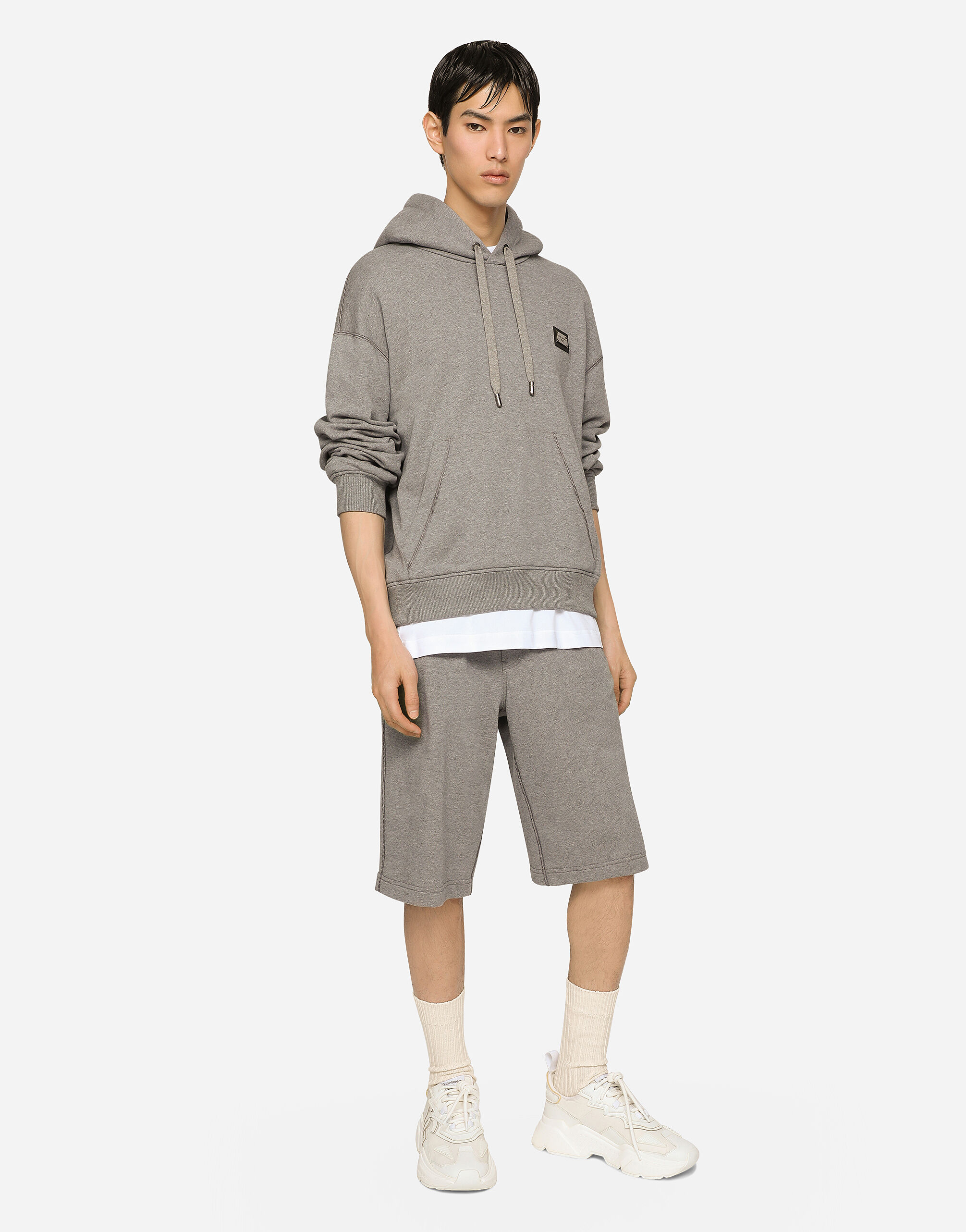 Jersey jogging shorts with logo tag in Grey for Men