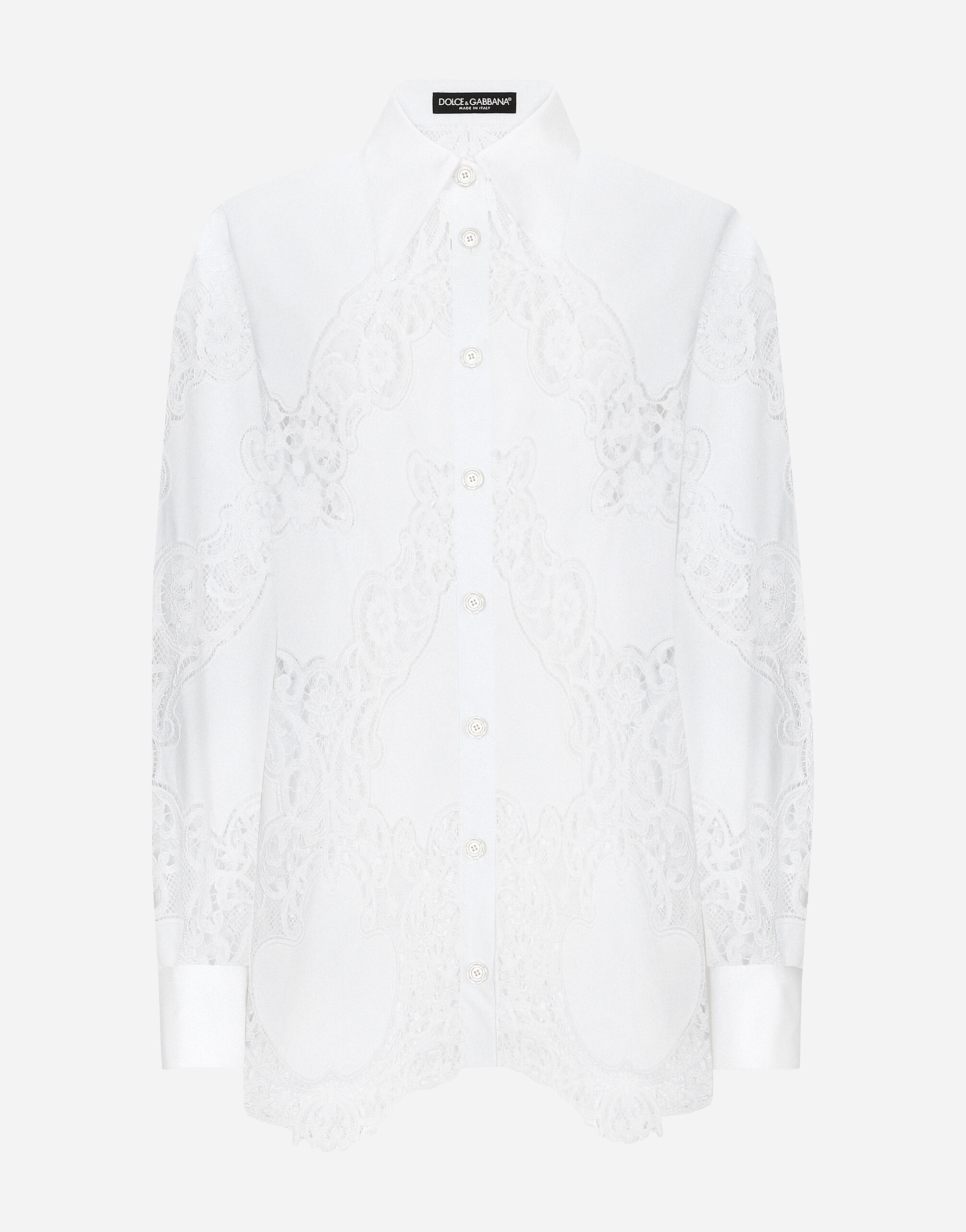 Cotton shirt with floral openwork embroidery in White for Women Dolce Gabbana