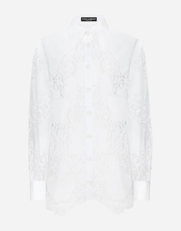 Dolce & Gabbana Cotton shirt with floral openwork embroidery White F5S42ZFG5BJ