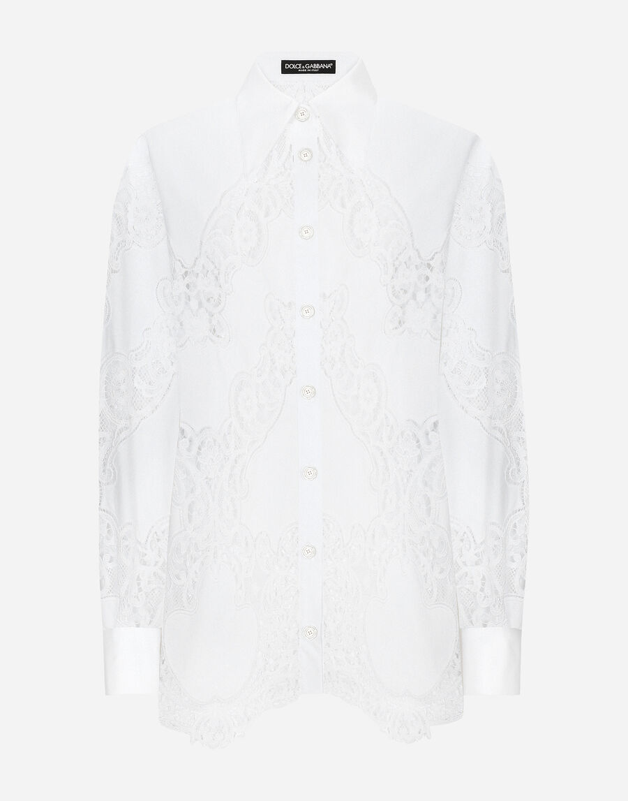 Cotton shirt with floral openwork embroidery
