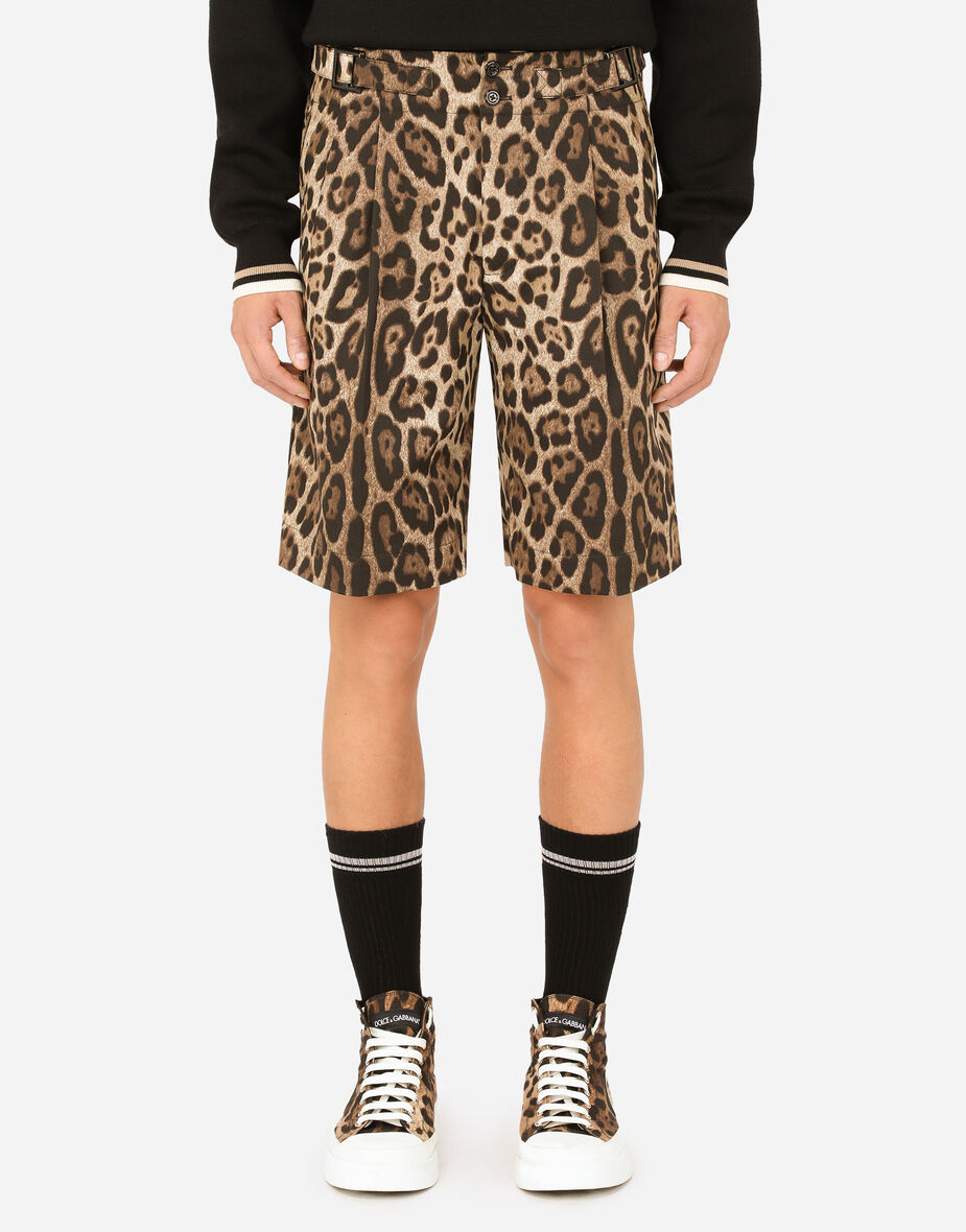 Stretch cotton bermuda shorts with leopard print in ANIMAL PRINT for ...