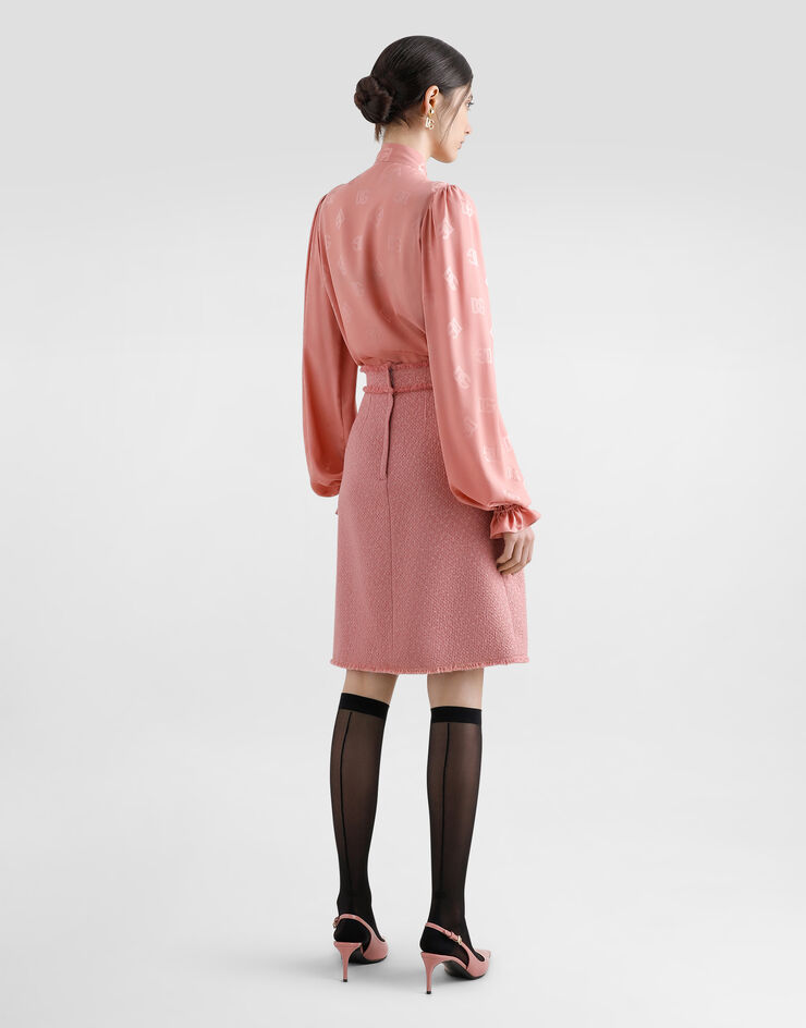 Dolce & Gabbana Silk jacquard pussy-bow shirt with DG logo Pink F5T40TFJ1JO