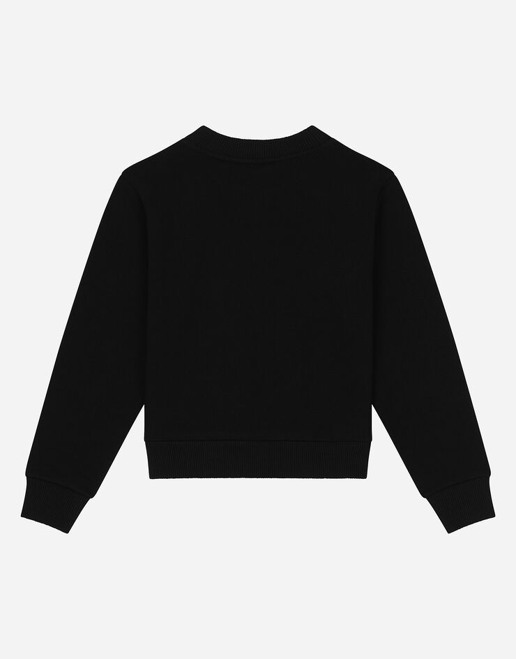 Dolce & Gabbana Rundhals-Sweatshirt aus Jersey mit Logoplakette Schwarz L4JWIFG7M4R