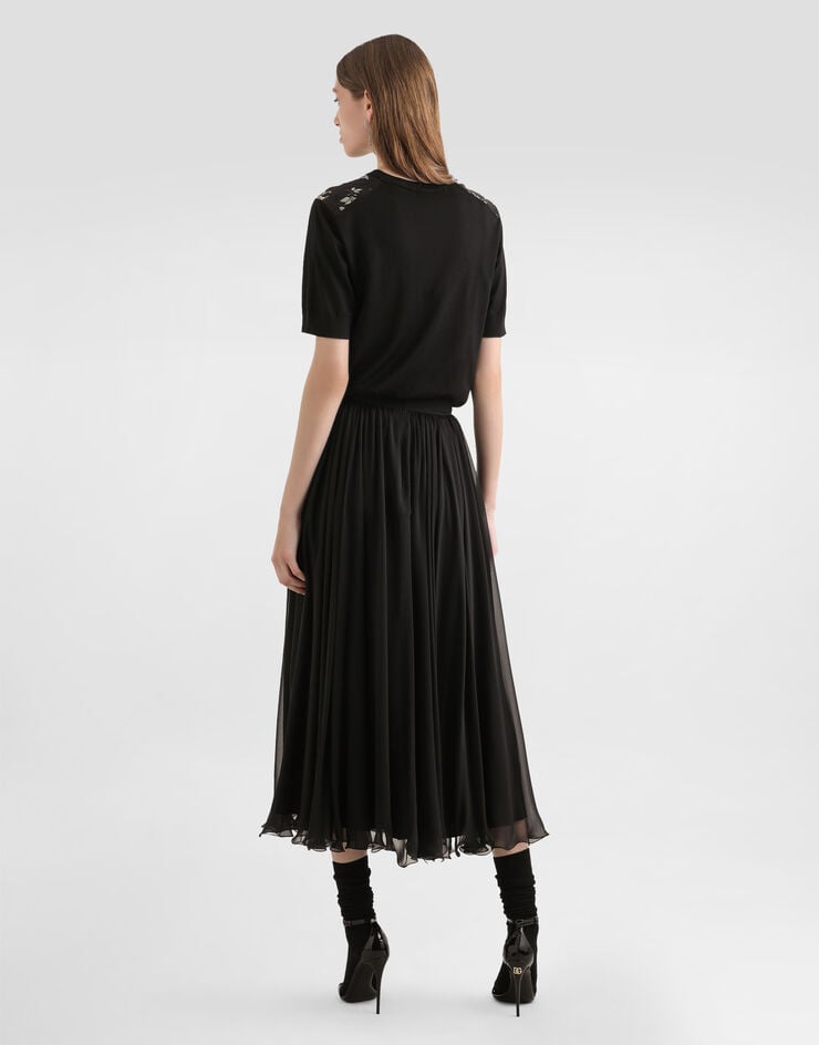 Dolce & Gabbana Jupe patineuse taille haute en mousseline Noir F4CPUTFU1AT