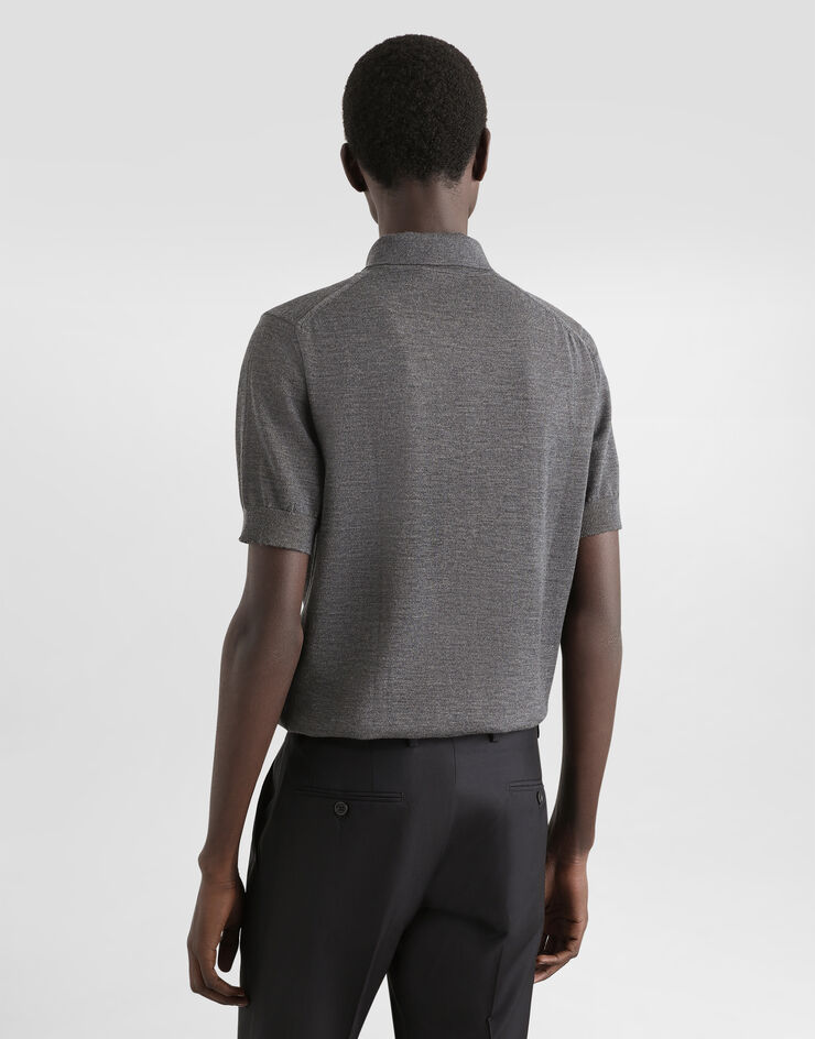 Dolce & Gabbana Wool polo-shirt with branded tag Grey GXO38TJDVGE