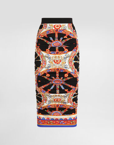 Dolce & Gabbana Carretto-print charmeuse midi skirt Multicolor F4DDQTGDDTA