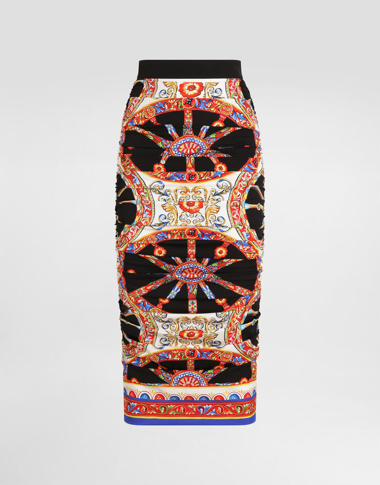 Dolce & Gabbana Carretto-print charmeuse midi skirt Multicolor F4DDQTGDDTA