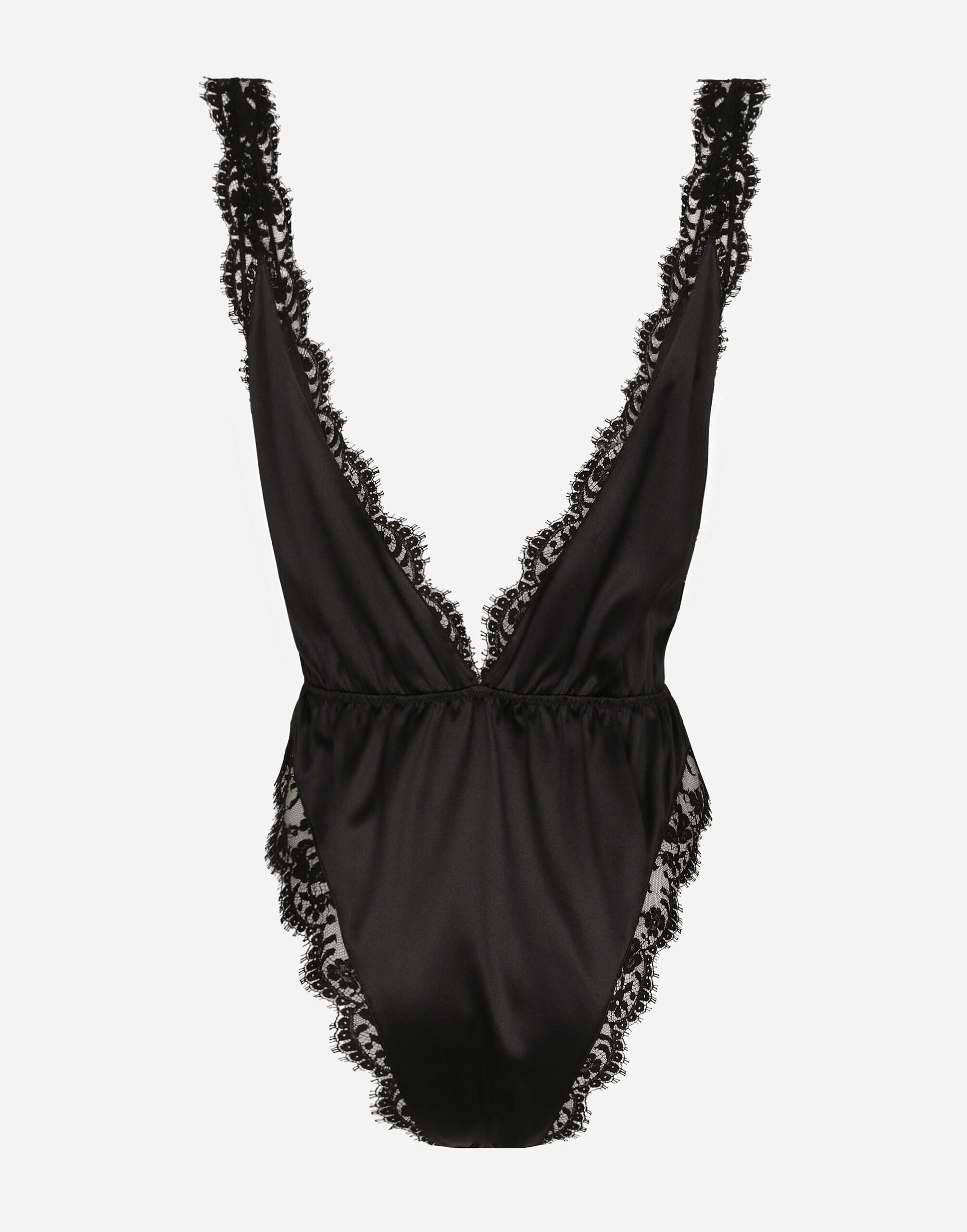 Lace and satin bodysuit with high cut leg in Black for Women Dolce Gabbana