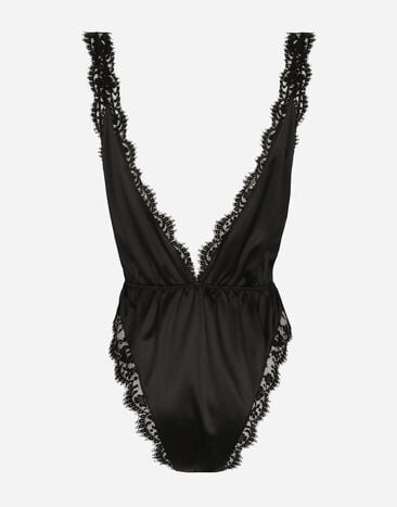 Dolce & Gabbana Lace and satin bodysuit with high-cut leg Black O9C61TONQ41