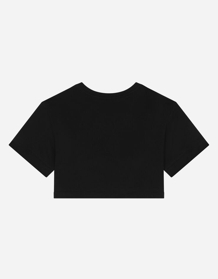 Dolce & Gabbana T-shirt in jersey con placca logo Black L5JTLBG7JL0