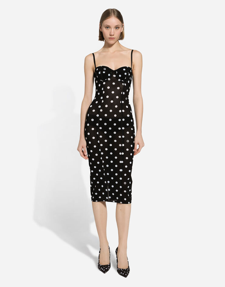 Dolce & Gabbana 폴카 도트 프린트 & 코르셋 디테일 마르키제트 시스 드레스 인쇄 F6JJYTFSUBH