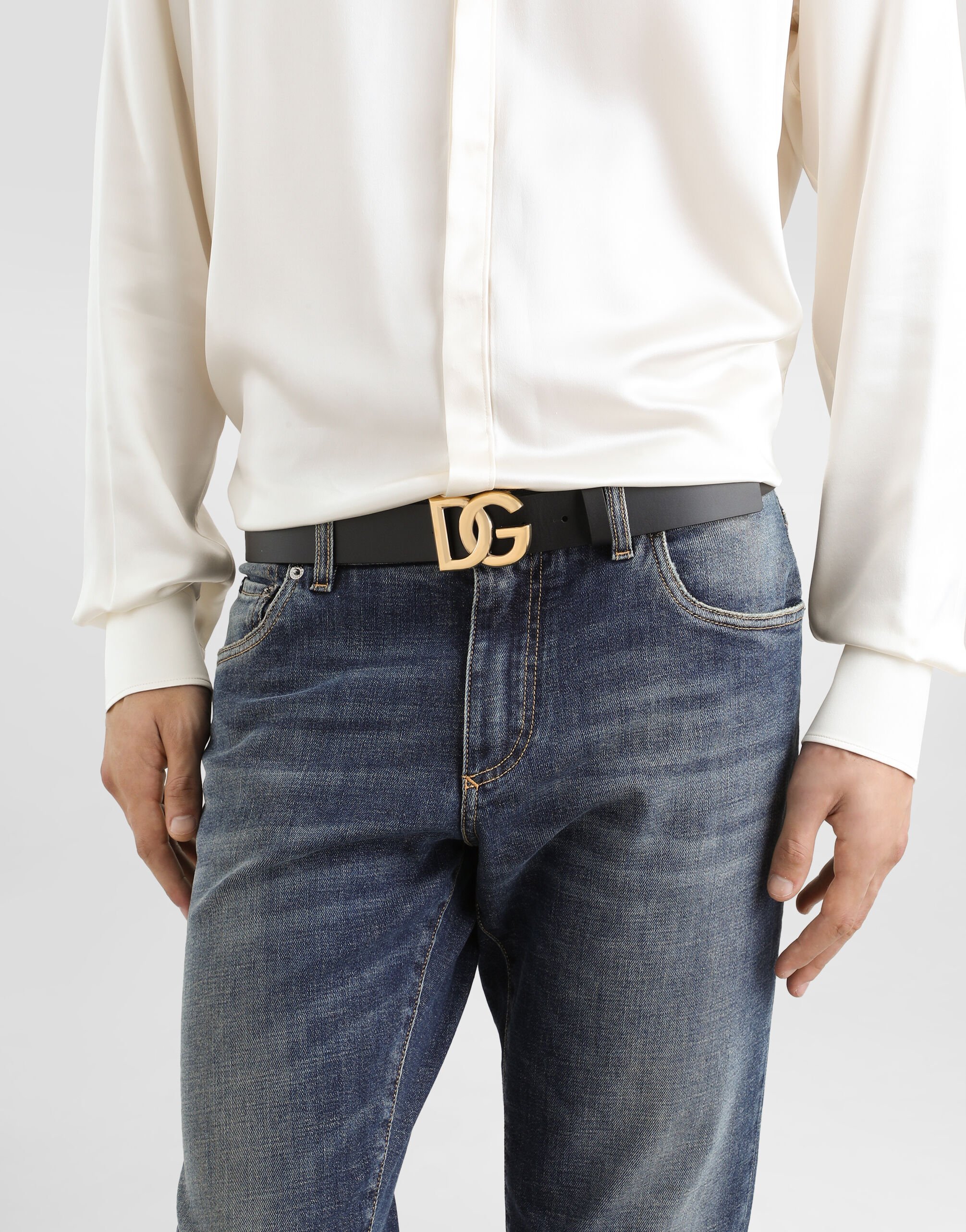 Lux leather belt with crossover DG logo buckle