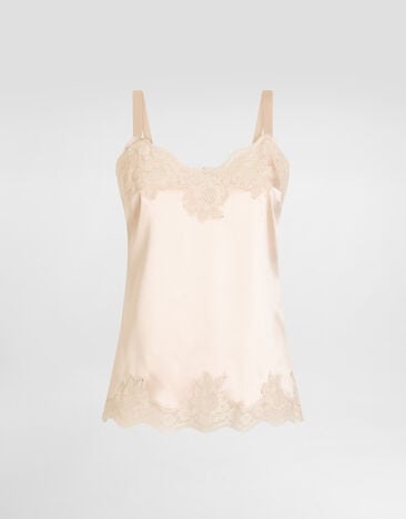 Dolce & Gabbana Satin lingerie-style top with lace Pale Pink O7A00TONO13