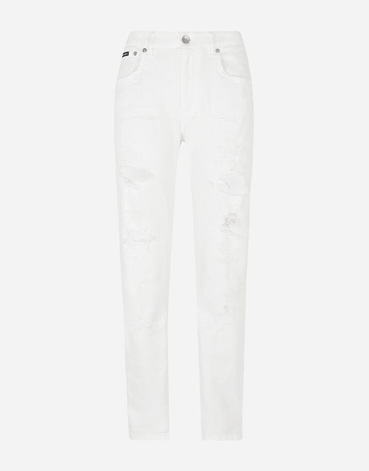 Dolce & Gabbana Jean boyfriend en denim à accrocs Blanc FTAIADG8EY8