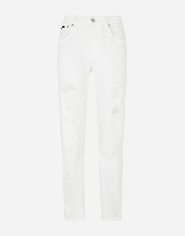 Dolce & Gabbana Boyfriend Jeans aus Denim mit Rissen Weiss FTAIADG8EY8