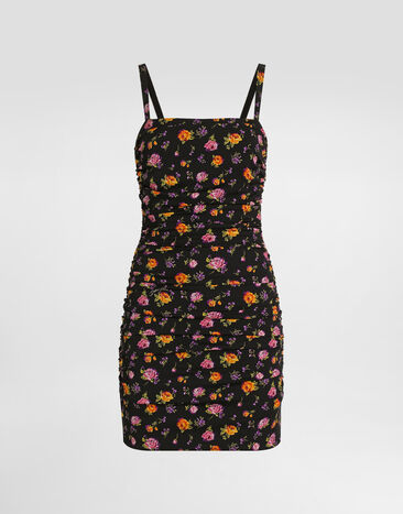 Dolce & Gabbana Small rose bouquets-print draped charmeuse dress Multicolor F60IITFSA8D