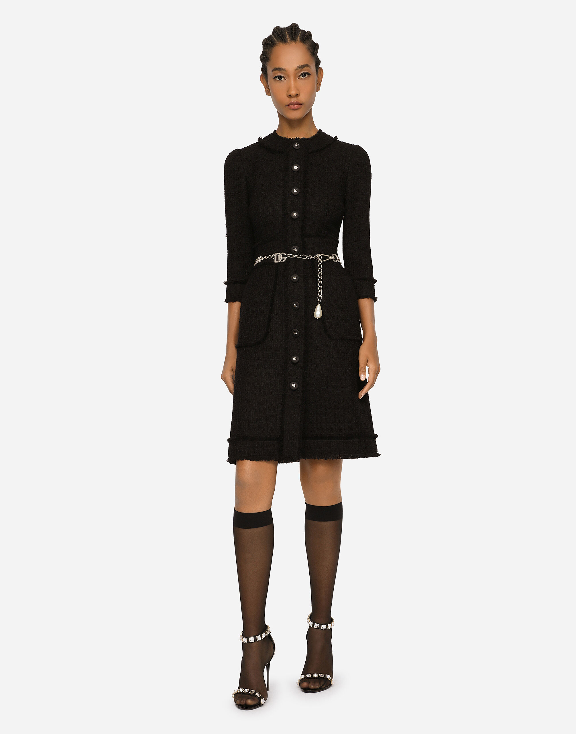 Raschel tweed midi dress in Black for Women | Dolce&Gabbana® US