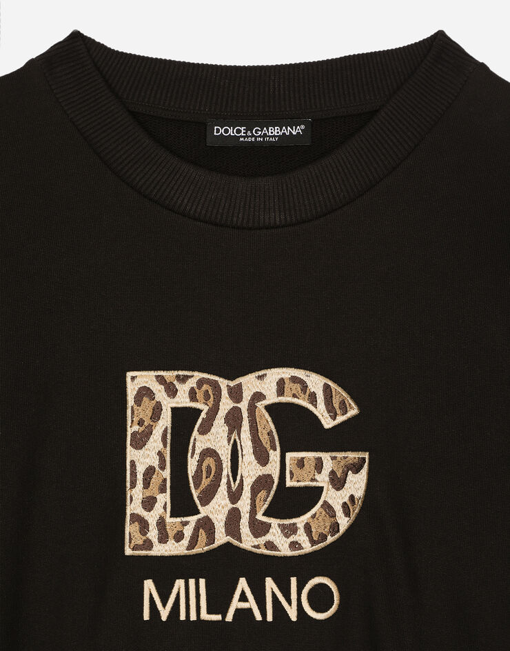 Dolce&Gabbana Kurzes Sweatshirt aus Jersey mit DG-Patch-Stickerei Schwarz F9R31ZGDBZY