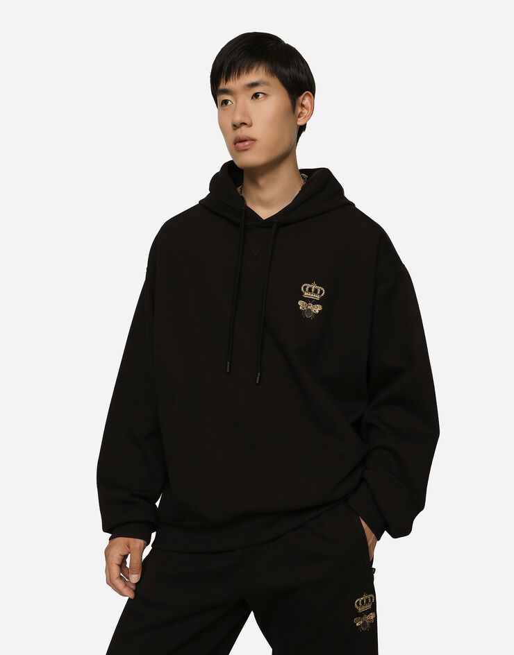 Dolce & Gabbana Sudadera en punto de algodón con capucha y bordado Noir G9ACJZHU7H9