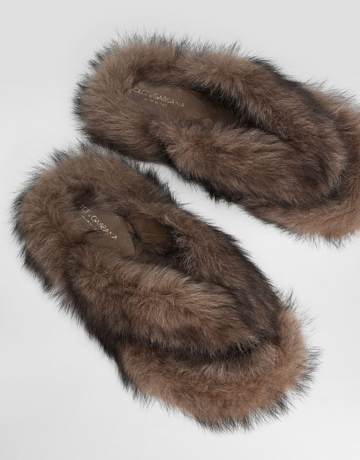 Dolce & Gabbana Shearling flip-flops Brown CQ0714A9Y88