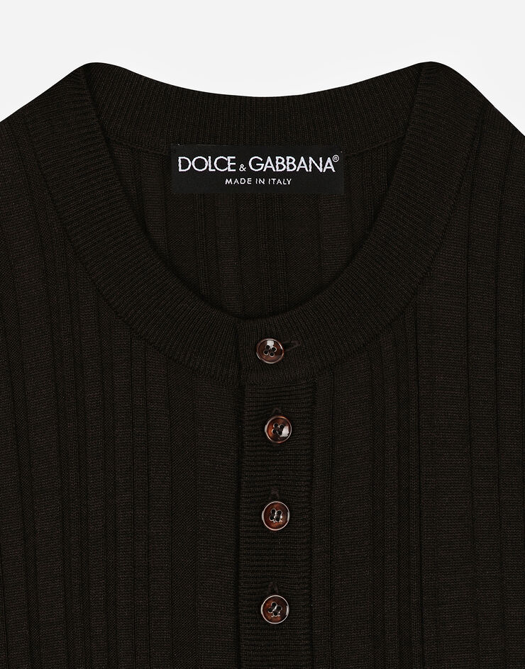Dolce & Gabbana Sleeveless ribbed silk granddad-neck sweater Brown GXT23TJBSIT
