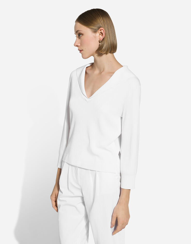 Dolce & Gabbana Pullover aus Viskose Matrosenkragen Weiss FXZ13TJFMGL