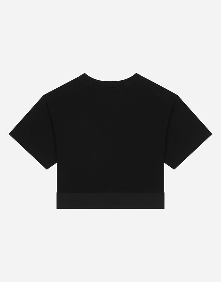 Dolce & Gabbana T-shirt in jersey con elastico logato Nero L5JTHRG7E3K