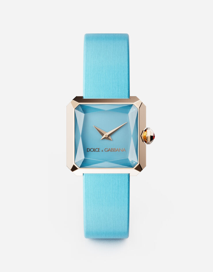 Dolce & Gabbana ساعة ذهبية بسوار حرير أزرق فاتح WWFC2GXCKCT