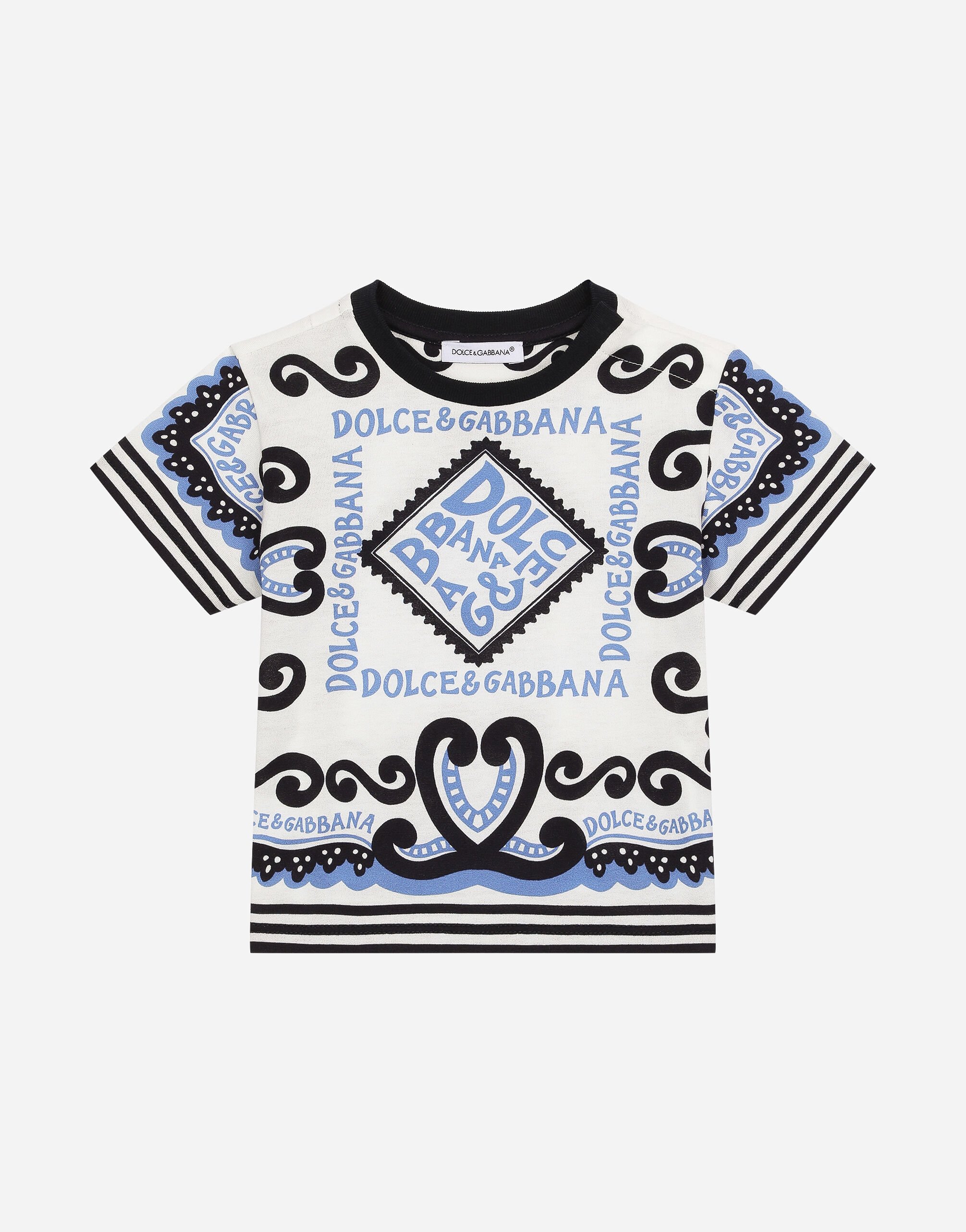 Dolce & Gabbana T-shirt in jersey stampa marina Bianco L1JTEYG7K7R