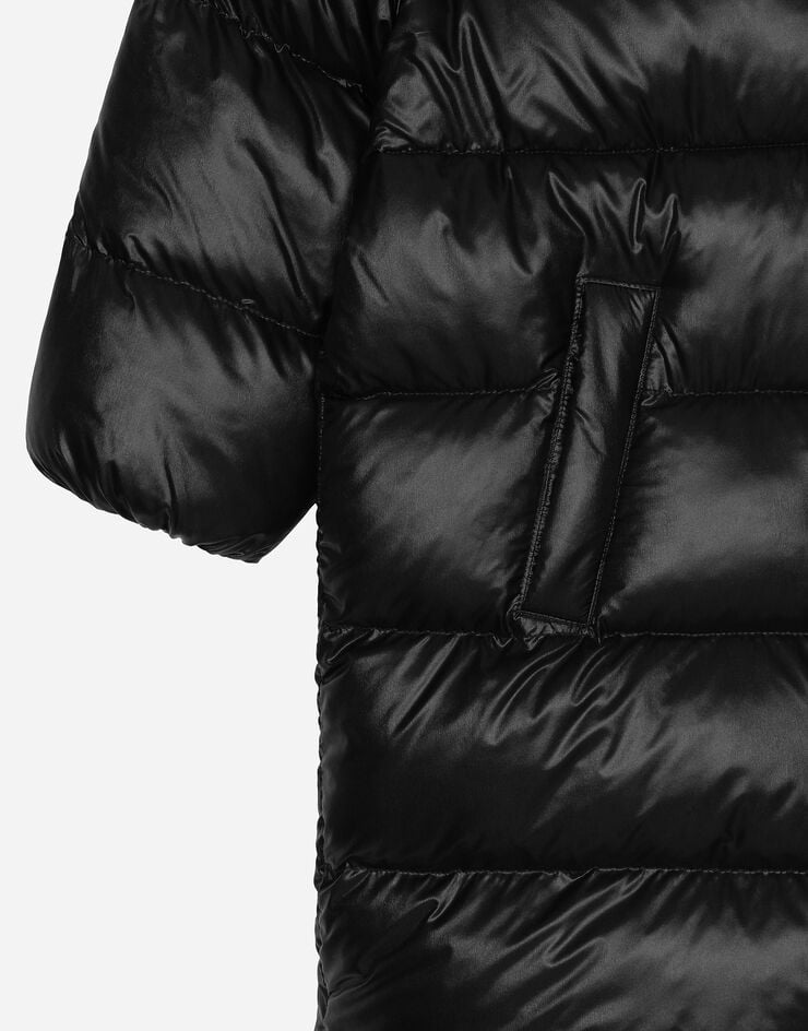 Dolce & Gabbana Long nylon down jacket with Dolce&Gabbana logo and branded tag Black L4JB4LG7N4I