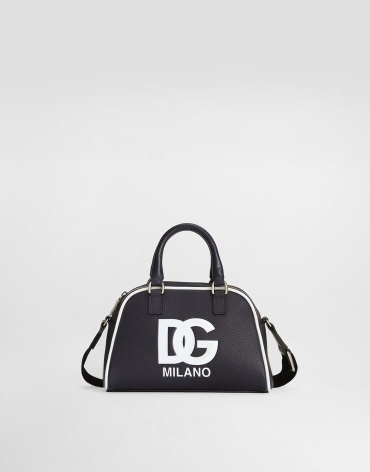 Dolce & Gabbana Tumbled calfskin bowling bag with DG logo Blue EB0250AI218