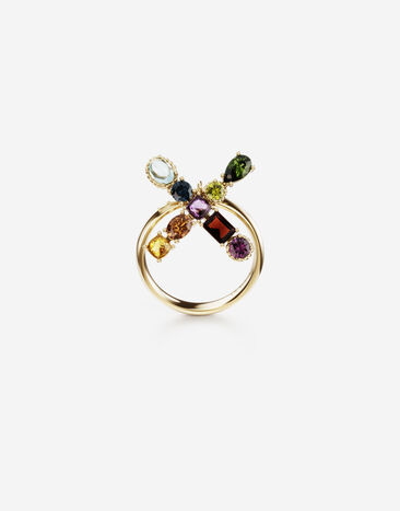 Dolce & Gabbana Rainbow alphabet X ring in yellow gold with multicolor fine gems Gold WRMR1GWMIXS