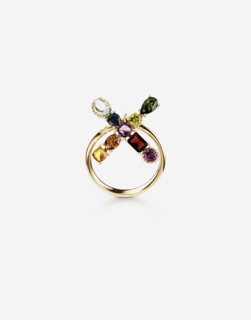 Dolce & Gabbana Rainbow alphabet X ring in yellow gold with multicolor fine gems Gold WRMR1GWMIXA